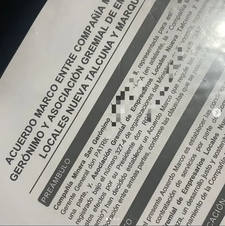 Acuerdo Marco Entre Compañia Minera San Gerónimo y Asociación Gremial